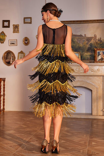 Golden Fringes Flapper Great Gatsby Dress with Sequins